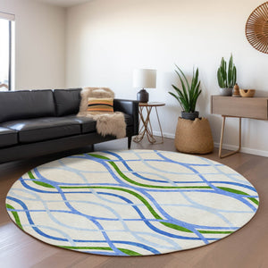 Homeroots 3' Black Gray Ivory Abstract Indoor Outdoor Area Rug - Stylish, Washable, And Durable For Any Space 8' Round Polyester 585300