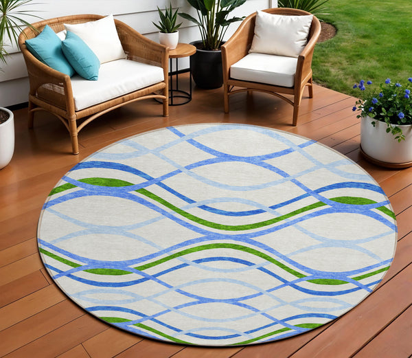 Homeroots 3' Black Gray Ivory Abstract Indoor Outdoor Area Rug - Stylish, Washable, And Durable For Any Space 8' Round Polyester 585300