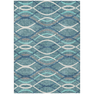 HomeRoots 5' Abstract Teal and Navy Area Rug - Stylish Washable Indoor/Outdoor Design for Modern Spaces 5' X 8' 585305