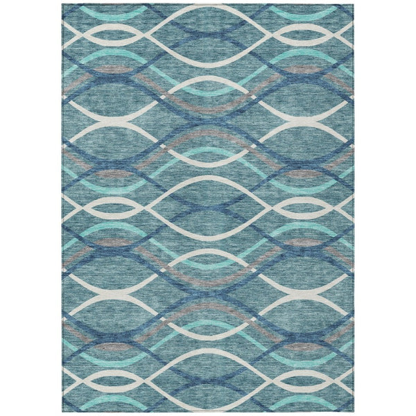 HomeRoots 5' Abstract Teal and Navy Area Rug - Stylish Washable Indoor/Outdoor Design for Modern Spaces 5' X 8' 585305
