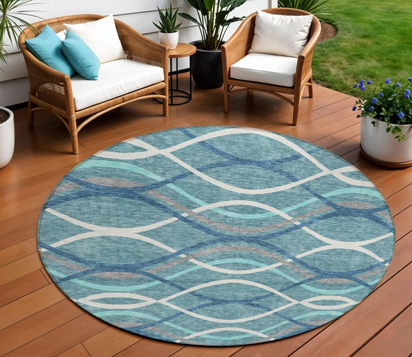 Homeroots 3' Black Gray Ivory Abstract Indoor Outdoor Area Rug - Stylish, Washable, And Durable For Any Space 8' Round Polyester 585306