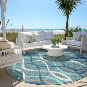 Homeroots 3' Black Gray Ivory Abstract Indoor Outdoor Area Rug - Stylish, Washable, And Durable For Any Space 8' Round Polyester 585306