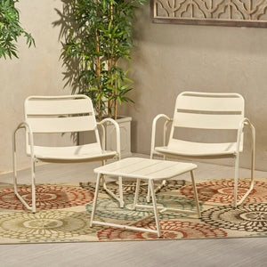 English Elm Christopher Knight Home® - CONRAD Modern Outdoor Chat Set with Powder-Coated Iron Frame, Open Slat Seats for Breezy Comfort Matte White N775P250736W