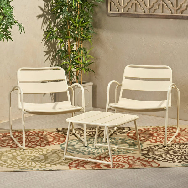 English Elm Christopher Knight Home® - CONRAD Modern Outdoor Chat Set with Powder-Coated Iron Frame, Open Slat Seats for Breezy Comfort Matte White N775P250736W