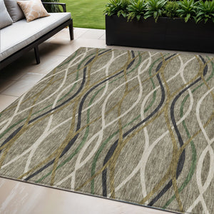 Homeroots 3' Black Gray Ivory Abstract Indoor Outdoor Area Rug - Stylish, Washable, And Durable For Any Space 5' X 8' Polyester 585311