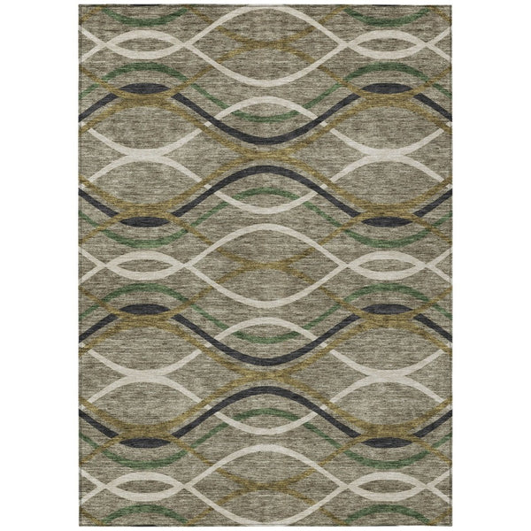 HomeRoots 5' Modern Abstract Taupe Beige Charcoal Area Rug - Washable, Durable for Indoor & Outdoor Spaces 5' X 8' 585311