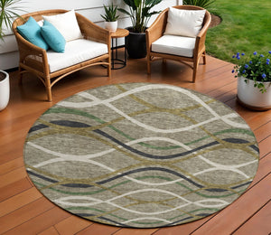 Homeroots 3' Black Gray Ivory Abstract Indoor Outdoor Area Rug - Stylish, Washable, And Durable For Any Space 8' Round Polyester 585312