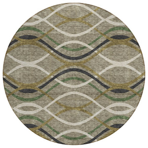 HomeRoots 5' Modern Abstract Taupe Beige Charcoal Area Rug - Washable, Durable for Indoor & Outdoor Spaces 8' Round 585312