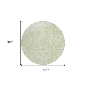 Homeroots 3' Artichoke Green Medallion Rug – Stylish, Washable, Indoor/Outdoor Comfort For Any Space 8' Round Polyester 585324