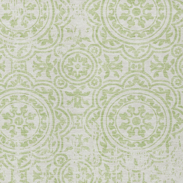 Homeroots 3' Artichoke Green Medallion Rug – Stylish, Washable, Indoor/Outdoor Comfort For Any Space 10' X 14' Polyester 585327
