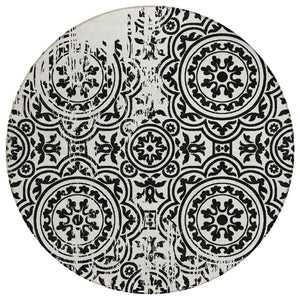 HomeRoots 5' Black and Ivory Medallion Area Rug - Durable, Washable Design Perfect for Indoor and Outdoor Use 8' Round 585330