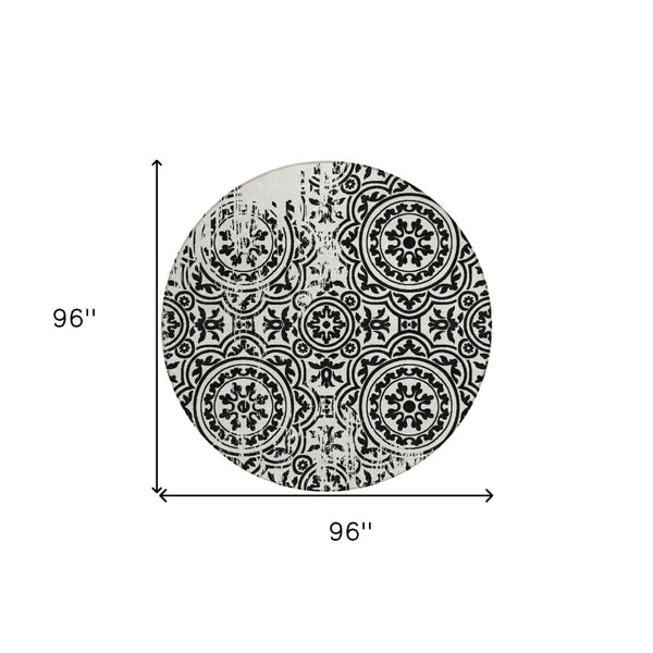 Homeroots 3' Artichoke Green Medallion Rug – Stylish, Washable, Indoor/Outdoor Comfort For Any Space 8' Round Polyester 585330