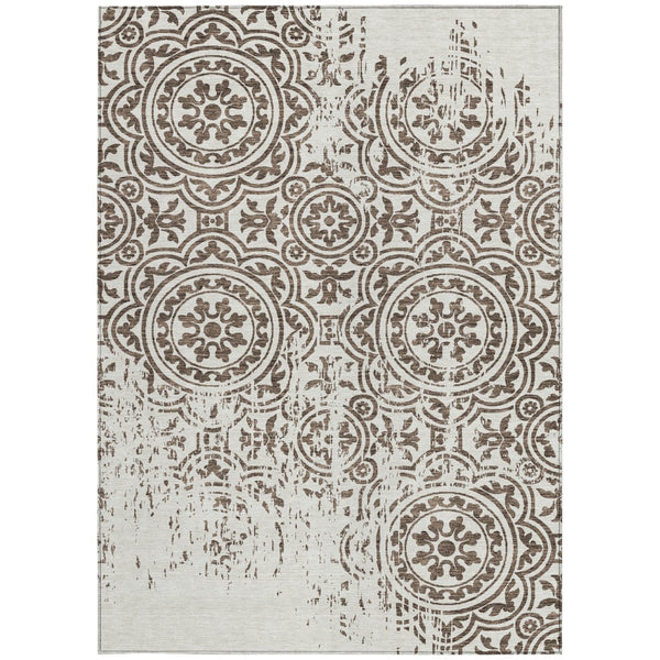 Homeroots 3' Artichoke Green Medallion Rug – Stylish, Washable, Indoor/Outdoor Comfort For Any Space 9' X 12' Polyester 585338
