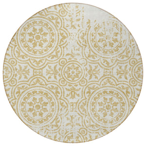 Homeroots 3' Artichoke Green Medallion Rug – Stylish, Washable, Indoor/Outdoor Comfort For Any Space 8' Round Polyester 585342