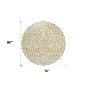 Homeroots 3' Artichoke Green Medallion Rug – Stylish, Washable, Indoor/Outdoor Comfort For Any Space 8' Round Polyester 585342