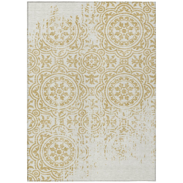 HomeRoots 5' Gold and Ivory Medallion Washable Area Rug – Elegant, Durable Design for Indoor and Outdoor Spaces 8' X 10' 585343