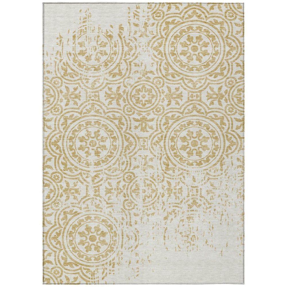 HomeRoots 9' Elegant Gold and Ivory Medallion Area Rug - Durable, Washable, Perfect for Indoor or Outdoor Use 9' X 12' 585344