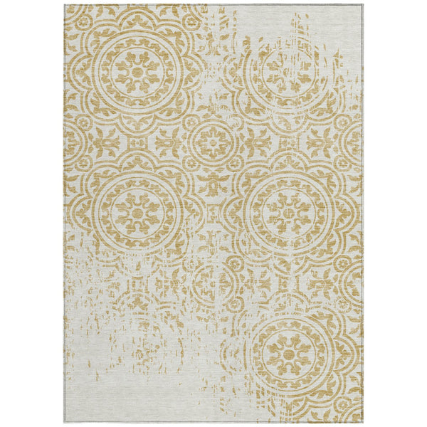 Homeroots 3' Artichoke Green Medallion Rug – Stylish, Washable, Indoor/Outdoor Comfort For Any Space 9' X 12' Polyester 585344