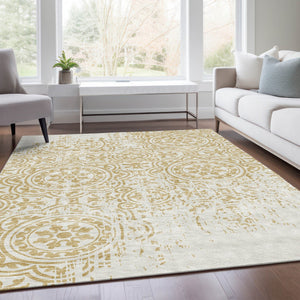 Homeroots 3' Artichoke Green Medallion Rug – Stylish, Washable, Indoor/Outdoor Comfort For Any Space 9' X 12' Polyester 585344