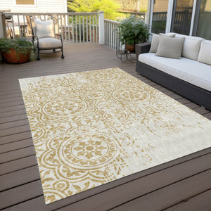Homeroots 3' Artichoke Green Medallion Rug – Stylish, Washable, Indoor/Outdoor Comfort For Any Space 9' X 12' Polyester 585344