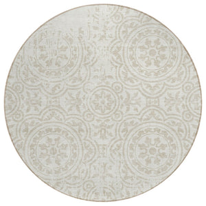 HomeRoots 5' Classic Ivory and Beige Medallion Area Rug - Washable Indoor/Outdoor Durable Design for Any Space 8' Round 585348