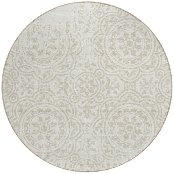 Homeroots 3' Artichoke Green Medallion Rug – Stylish, Washable, Indoor/Outdoor Comfort For Any Space 8' Round Polyester 585348