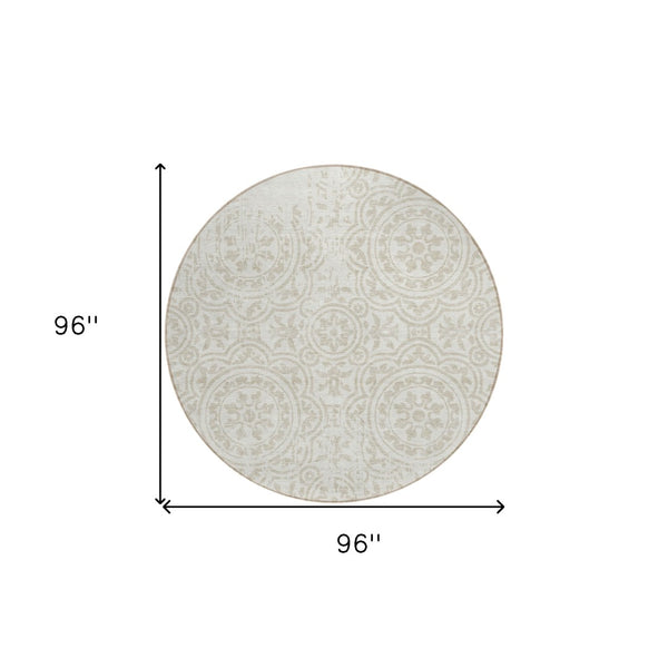 Homeroots 3' Artichoke Green Medallion Rug – Stylish, Washable, Indoor/Outdoor Comfort For Any Space 8' Round Polyester 585348