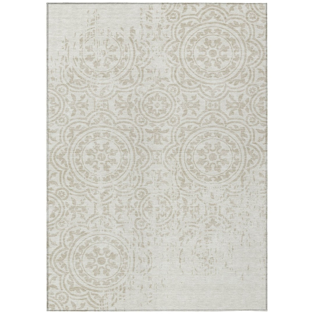 HomeRoots 5' Classic Ivory and Beige Medallion Area Rug - Washable Indoor/Outdoor Durable Design for Any Space 10' X 14' 585351