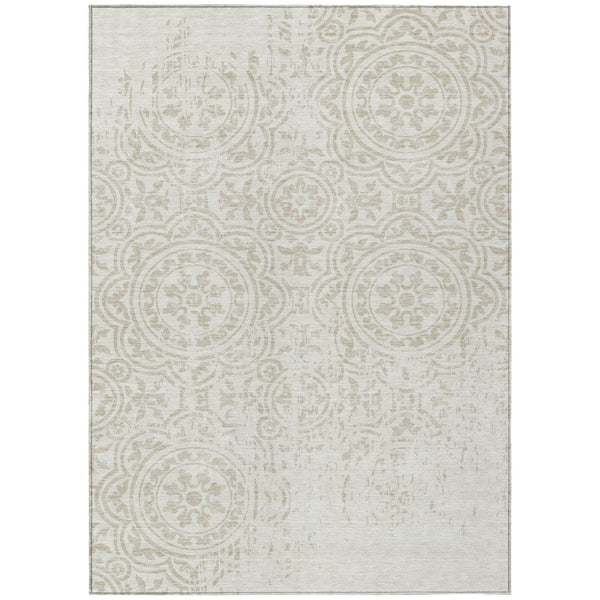 HomeRoots 5' Classic Ivory and Beige Medallion Area Rug - Washable Indoor/Outdoor Durable Design for Any Space 10' X 14' 585351