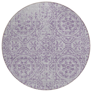 HomeRoots 5' Timeless Lavender and Lilac Medallion Area Rug - Durable, Washable for Indoor & Outdoor Use 8' Round 585354