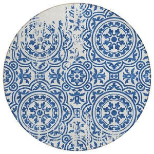 HomeRoots 5' Timeless Navy Blue and Ivory Medallion Area Rug - Durable, Washable, Indoor & Outdoor Style 8' Round 585360