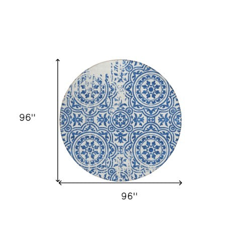 Homeroots 3' Artichoke Green Medallion Rug – Stylish, Washable, Indoor/Outdoor Comfort For Any Space 8' Round Polyester 585360