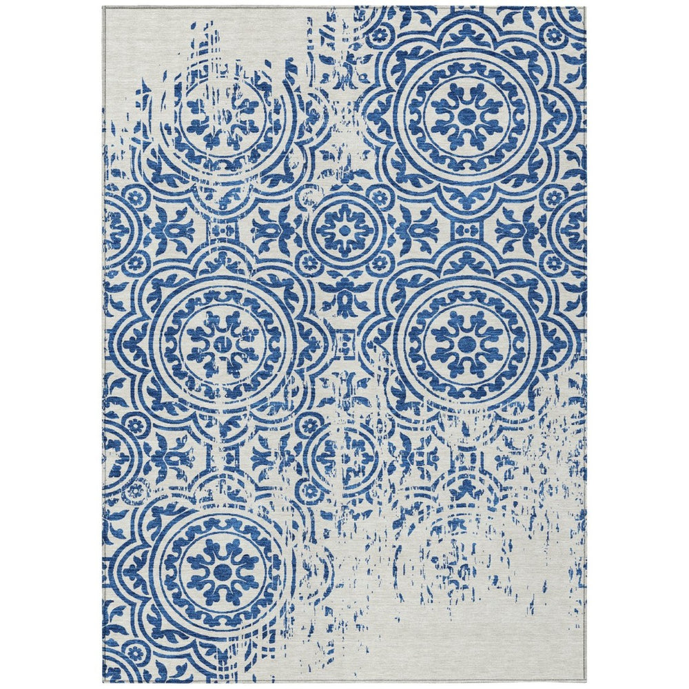 HomeRoots 9' Navy Blue and Ivory Medallion Area Rug - Stylish, Washable, Durable for Indoor & Outdoor Use 9' X 12' 585362