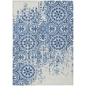 HomeRoots 9' Navy Blue and Ivory Medallion Area Rug - Stylish, Washable, Durable for Indoor & Outdoor Use 9' X 12' 585362