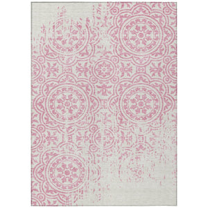 HomeRoots 5' Pink and Ivory Medallion Area Rug - Stylish, Durable, Washable Design for Indoor and Outdoor Use 5' X 8' 585365