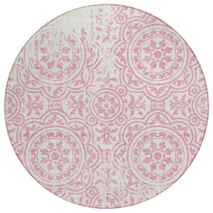 HomeRoots 5' Pink and Ivory Medallion Area Rug - Stylish, Durable, Washable Design for Indoor and Outdoor Use 8' Round 585366