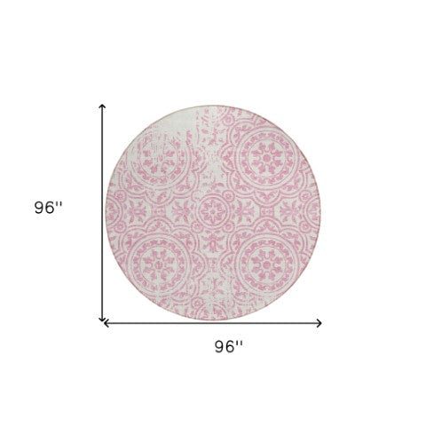 Homeroots 3' Artichoke Green Medallion Rug – Stylish, Washable, Indoor/Outdoor Comfort For Any Space 8' Round Polyester 585366