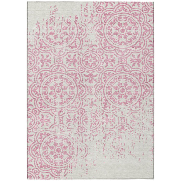 HomeRoots 5' Pink and Ivory Medallion Area Rug - Stylish, Durable, Washable Design for Indoor and Outdoor Use 8' X 10' 585367