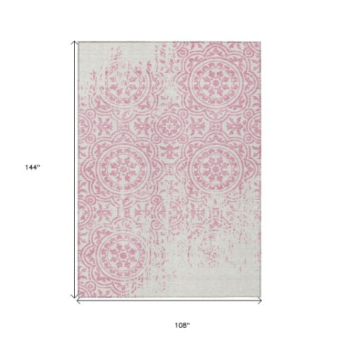 Homeroots 3' Artichoke Green Medallion Rug – Stylish, Washable, Indoor/Outdoor Comfort For Any Space 9' X 12' Polyester 585368