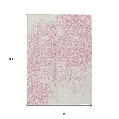 Homeroots 3' Artichoke Green Medallion Rug – Stylish, Washable, Indoor/Outdoor Comfort For Any Space 10' X 14' Polyester 585369