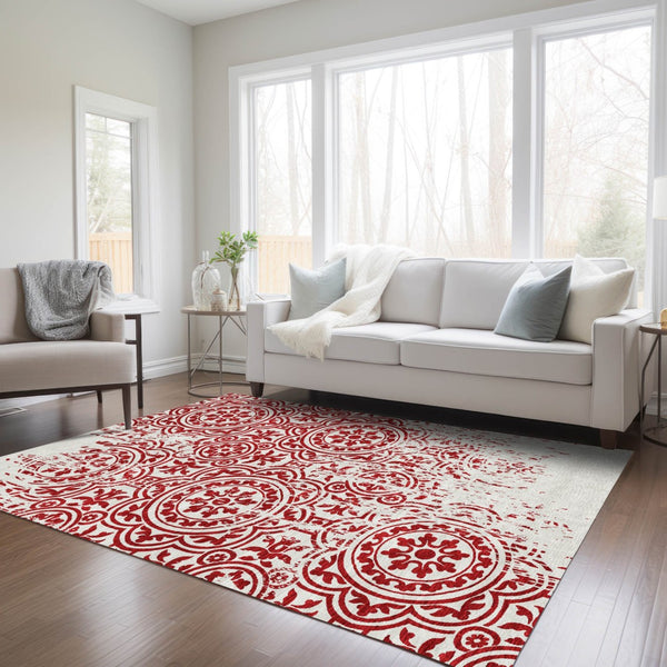 Homeroots 3' Artichoke Green Medallion Rug – Stylish, Washable, Indoor/Outdoor Comfort For Any Space 3' X 5' Polyester 585370