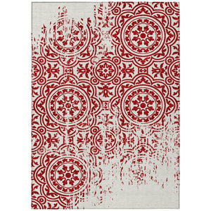 HomeRoots 5' Red and Ivory Medallion Area Rug - Stylish, Durable Design for Indoor and Outdoor Spaces 5' X 8' 585371