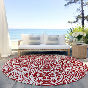 Homeroots 3' Artichoke Green Medallion Rug – Stylish, Washable, Indoor/Outdoor Comfort For Any Space 8' Round Polyester 585372