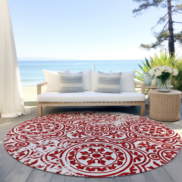 Homeroots 3' Artichoke Green Medallion Rug – Stylish, Washable, Indoor/Outdoor Comfort For Any Space 8' Round Polyester 585372