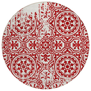 HomeRoots 5' Red and Ivory Medallion Area Rug - Stylish, Durable Design for Indoor and Outdoor Spaces 8' Round 585372