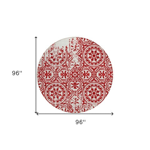 Homeroots 3' Artichoke Green Medallion Rug – Stylish, Washable, Indoor/Outdoor Comfort For Any Space 8' Round Polyester 585372