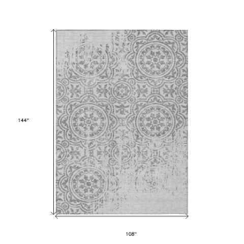 Homeroots 3' Artichoke Green Medallion Rug – Stylish, Washable, Indoor/Outdoor Comfort For Any Space 9' X 12' Polyester 585380