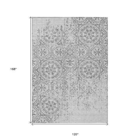 Homeroots 3' Artichoke Green Medallion Rug – Stylish, Washable, Indoor/Outdoor Comfort For Any Space 10' X 14' Polyester 585381