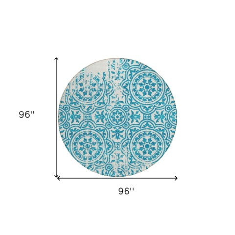 Homeroots 3' Artichoke Green Medallion Rug – Stylish, Washable, Indoor/Outdoor Comfort For Any Space 8' Round Polyester 585384