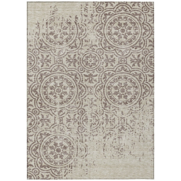 Homeroots 3' Artichoke Green Medallion Rug – Stylish, Washable, Indoor/Outdoor Comfort For Any Space 5' X 8' Polyester 585389